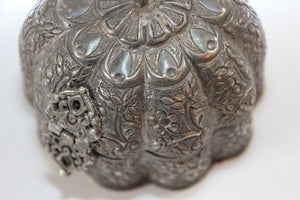 Antique Mughal Silver Chased Collectible Box Trinket Pandan Box, North India