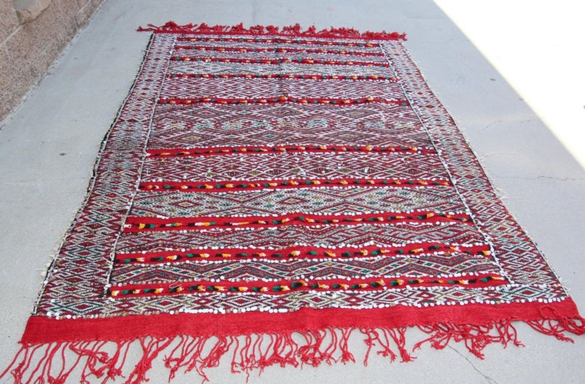 1960s Moroccan Vintage Berber Textile with Sequins North Africa, Handira