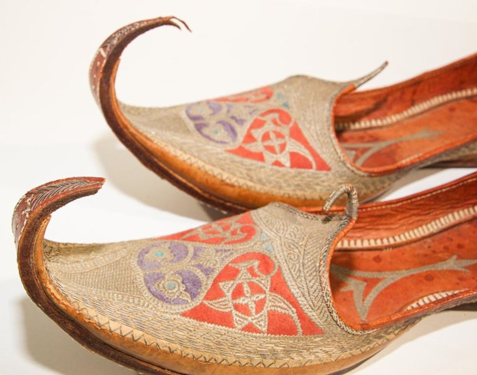 Antique Leather Mughal Shoes with Gold Embroidered