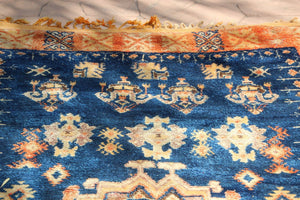 1960s Vintage Moroccan Tribal African Rug Indigo and Burnt Orange