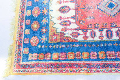 1960s Moroccan Berber Rug in Royal Blue, Pink and Orange Colors