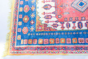 1960s Moroccan Berber Rug in Royal Blue, Pink and Orange Colors