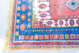 1960s Moroccan Berber Rug in Royal Blue, Pink and Orange Colors