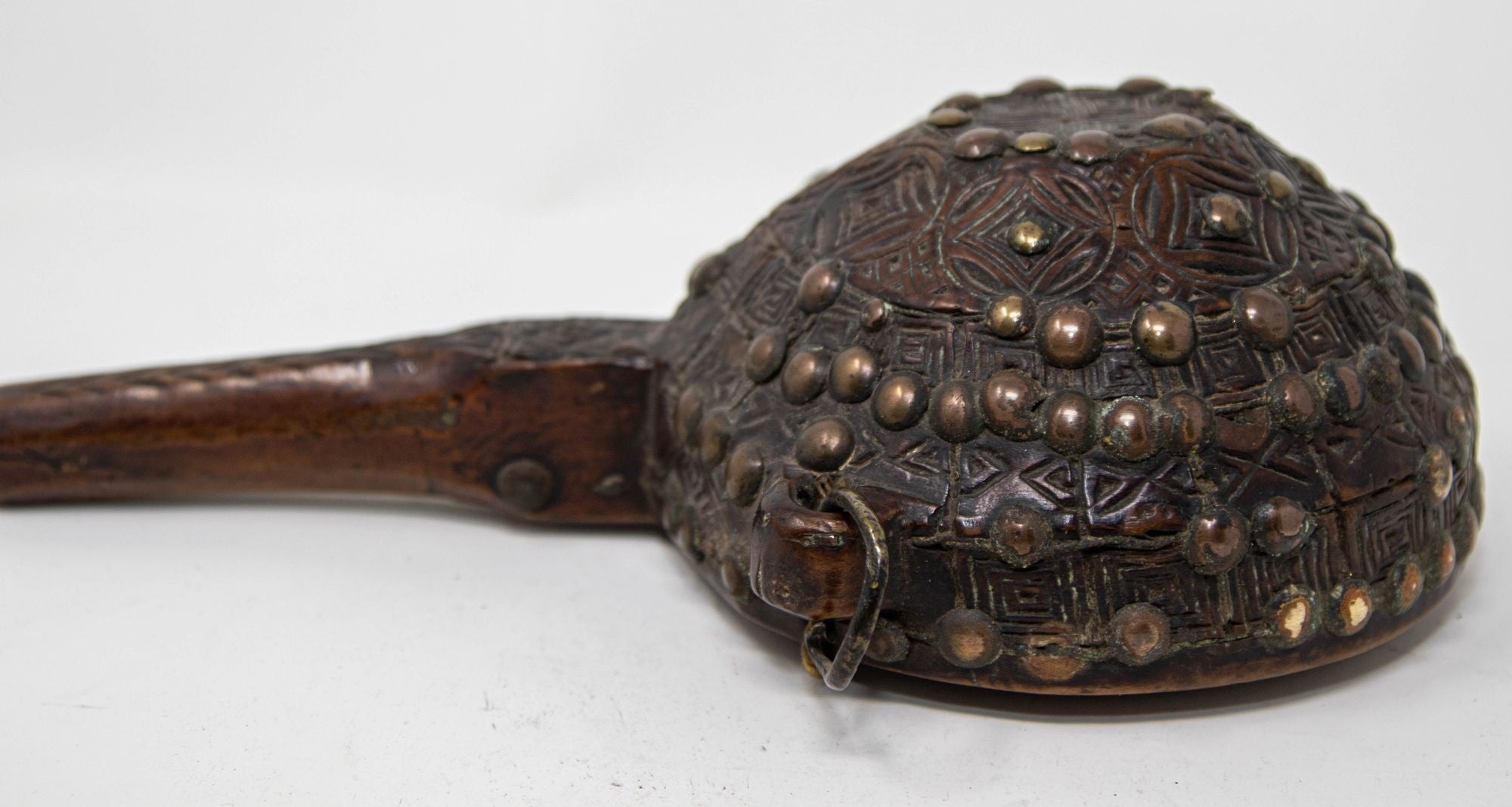 Antique African Moroccan Tribal Carved Wood Flask 19th C.