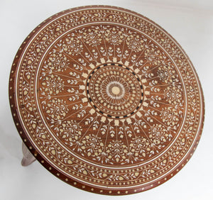 19th c. Anglo Indian Mughal Teak Bone Inlaid Round Side Table