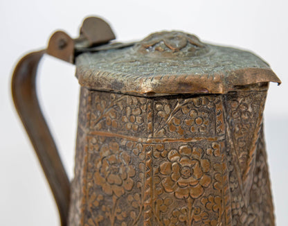 19th Century Antique Indo-Persian Copper Teapot with Floral Design