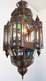 Vintage Moroccan Traditional Moorish Metal and Glass Lantern Ceiling Light