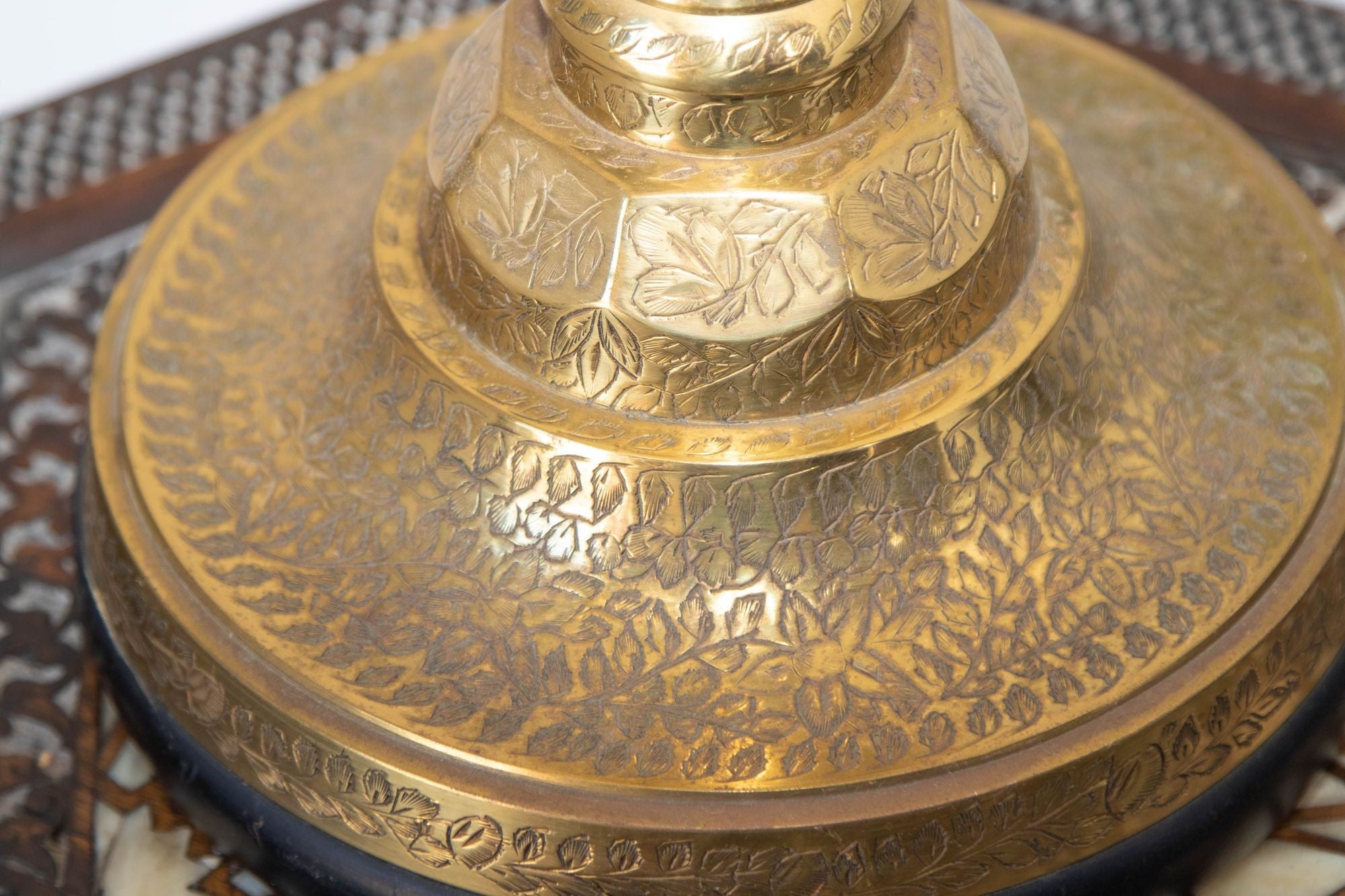 Vintage Polished Etched Solid Brass Candle Holder Table Lamp India