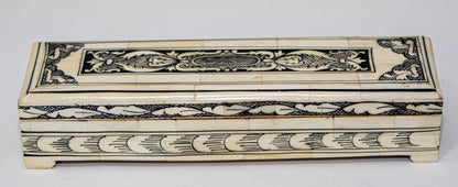 Moorish Islamic Mughal Raj Decorative Vizagapatam Carved Bone Jewelry Box India