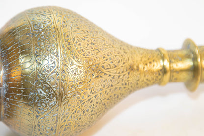 Antique Mughal Engraved Brass Vase, Indo-Persian, 19th Century