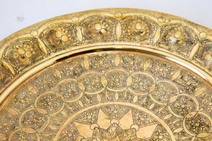 1930s Middle Eastern Round Brass Tray 23.5 in. Diameter