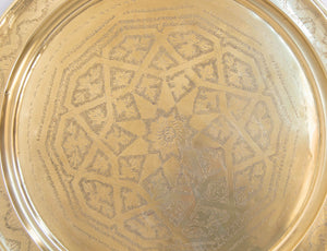 1940's Antique Moroccan Large Polished Round Brass Tray Platter 30 in. D.