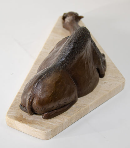Bronze Resting Camel Sculpture on Marble Stand French School