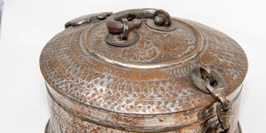 Antique South Asian Round Copper Bronze Box with Lid from India 19th C.