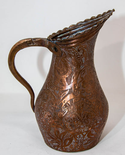 Islamic Persian Copper Pitcher Antique 19th Century Middle Eastern Ewer