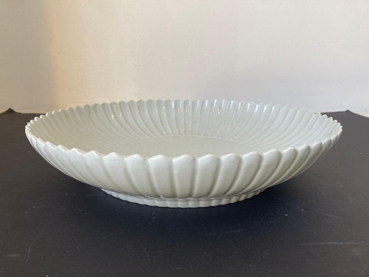 Chinese Asian White Ceramic Platter Bowl Scalloped Huge Heavy 17 in. D. — additional view 17