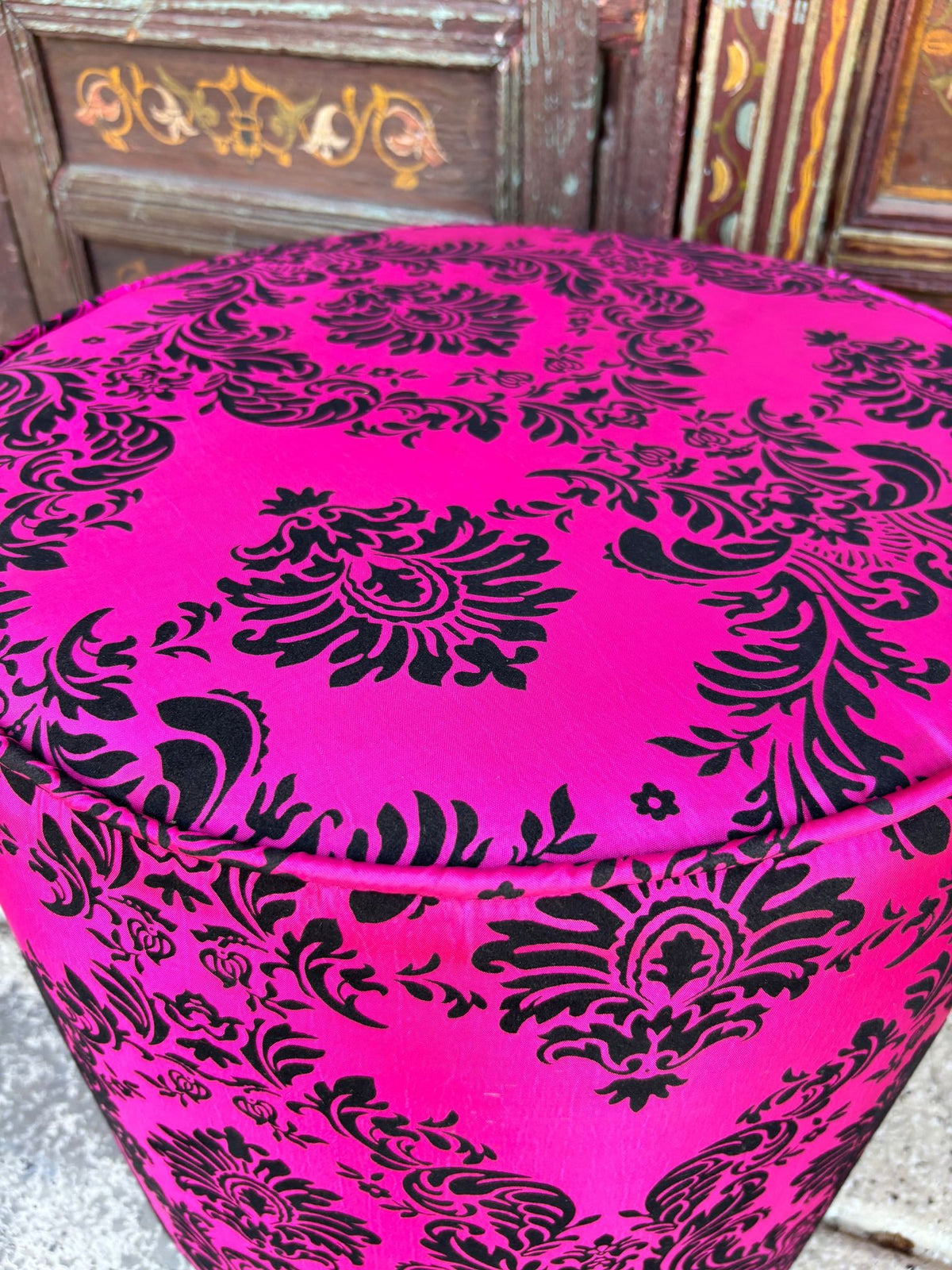 Moroccan Boho Style Pouf in Hot Fuchsia Color