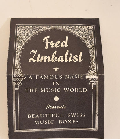 Fred Zimbalist Taj Mahal Music Box Swiss Thorens Movement Circa 1930 Number 29