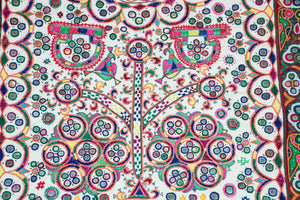 1920's Indian Gujarati Rabari Kutch Silk Embroidered Ethnic Textile with Mirror
