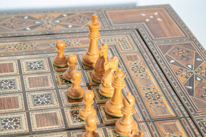 Moroccan Inlaid Card Chess Backgammon Game Table 1950