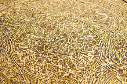 Moorish Islamic Brass Tray Table, Handcrafted in Spain, 1920s Design