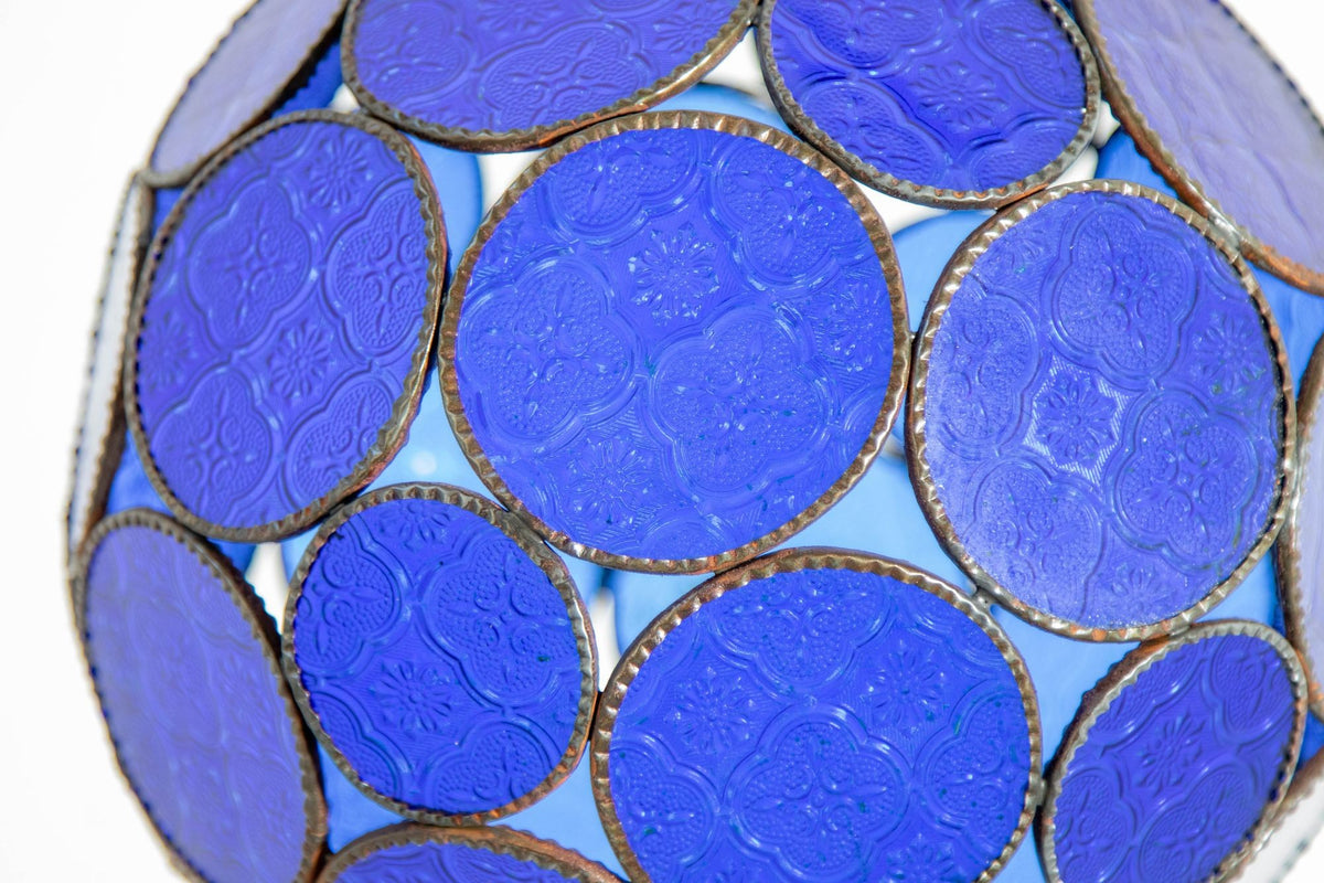 Vintage Moroccan Cobalt Blue Glass Orb Lantern, Marrakech, circa 1970