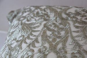 Turkish Moorish Ottoman Style Throw Pillow with Silver Metallic Embroidery