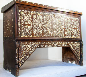 Antique Syrian Mother of Pearl Inlay Dowry Trunk 19th C.