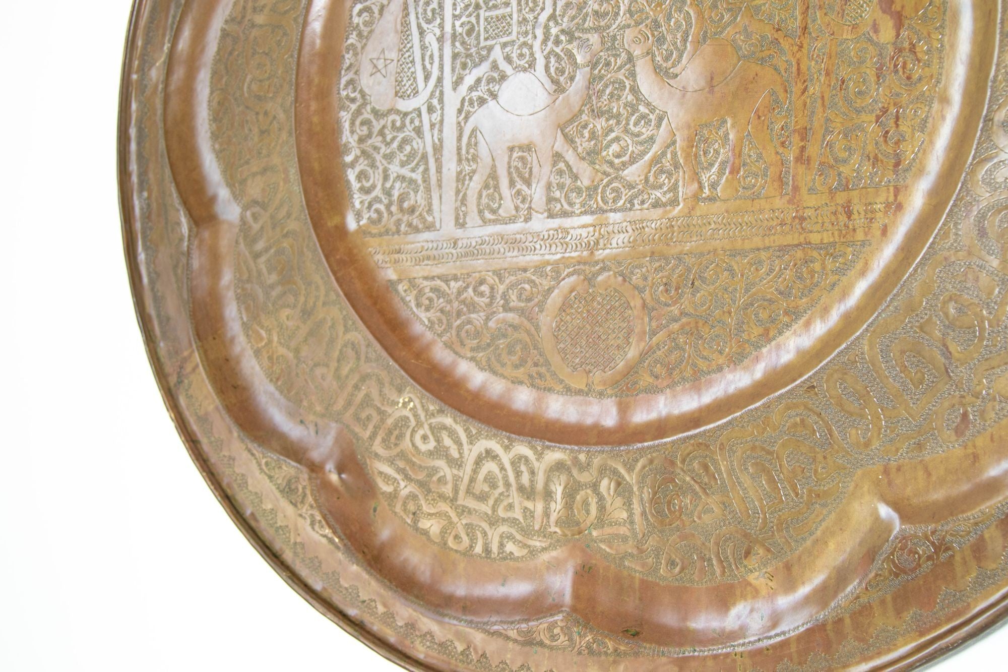 Large Moroccan Round Brass Tray Wall Decor 38 inches Circa 1950's