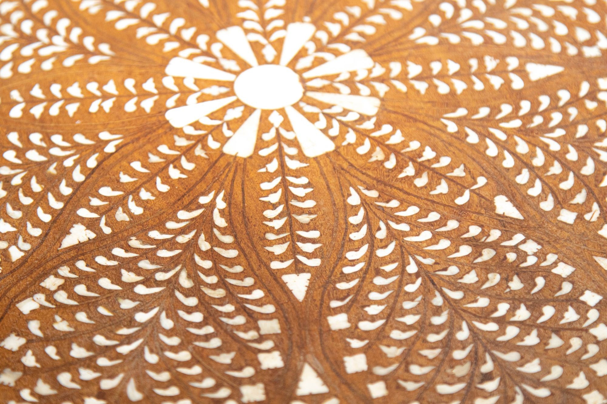 Anglo Indian Mughal Teak Wood Round Side Table with Bone Inlaid