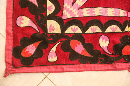 Vintage Suzani Uzbekistan Embroidered Textile Red and Black — additional view 17