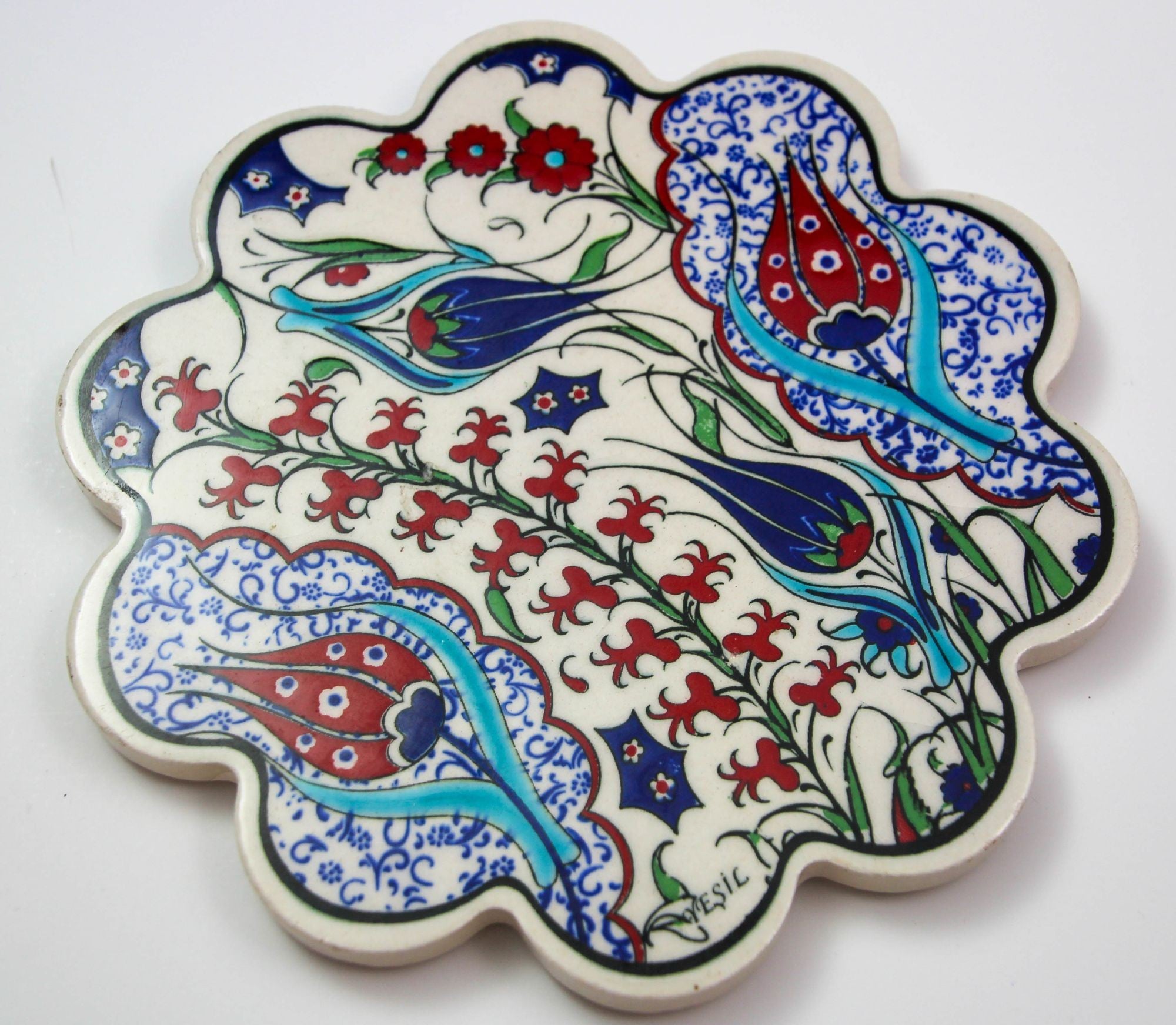 Turkish Iznik Style Ceramic Tiles Set of 3