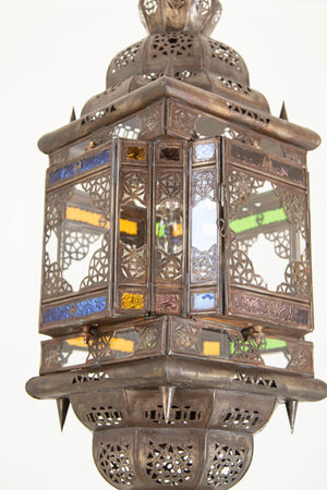 Vintage Moroccan Hanging Lantern Clear and Multicolor Glass Made in Marrakech