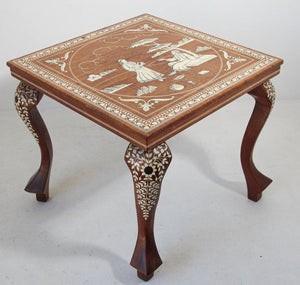 Anglo Indian Mughal Teak Inlaid Square Side Table