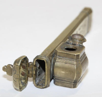 Antique Brass Qalamdan Inkwell, Moorish Design, Egypt, 1880