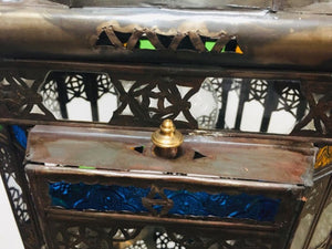 Moroccan Hall Lantern Light Fixture with Multi-Color Glass Moorish Style
