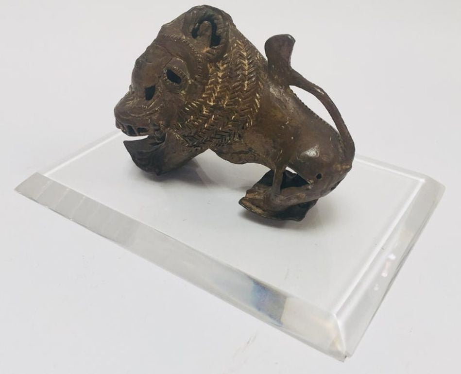 Vintage West African Cast-Brass Mythical Lion Folk Art Sculpture, circa 1960