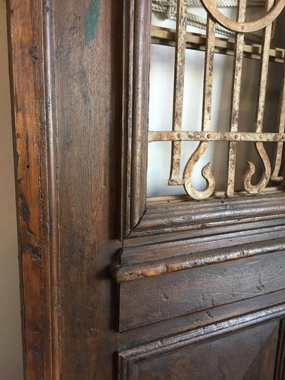 Set of French Painted Double Entry Door with Iron Insert