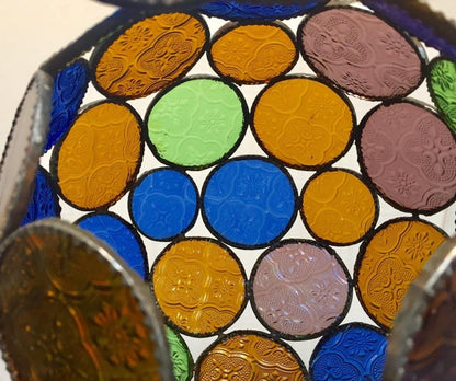 Handcrafted Moroccan Moorish Glass Orb Lantern with Multi-Color Glass