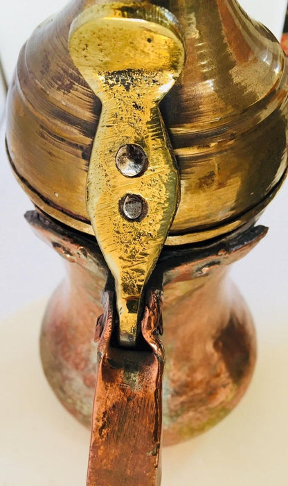 Antique Dallah Coffee Pot, Hand-Hammered Copper & Brass, Oman, 1890