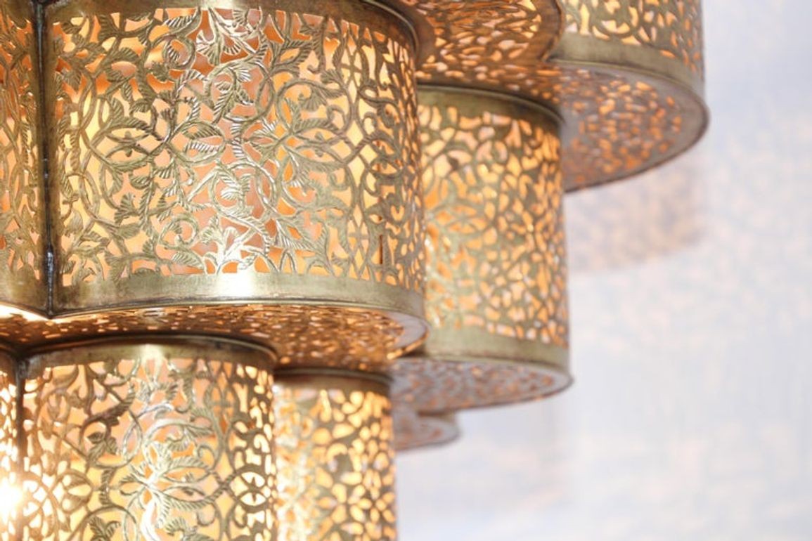 Large Moroccan Brass Chandelier Moorish Alhambra