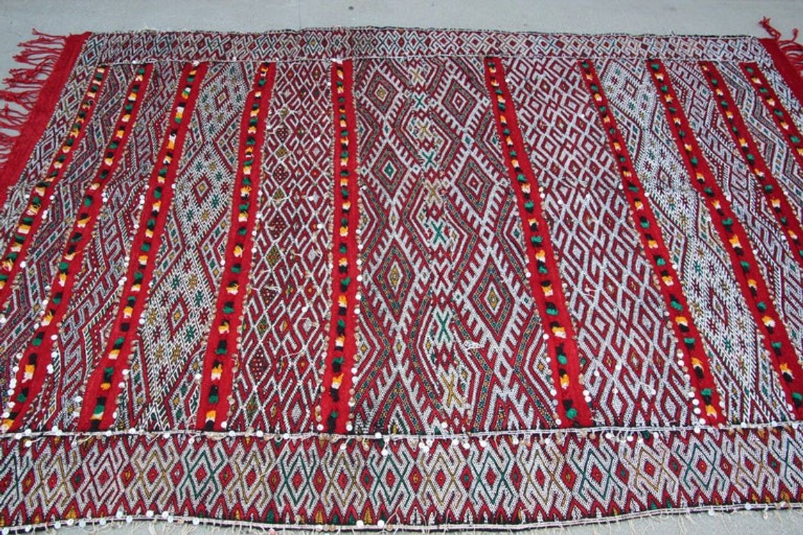 1960s Moroccan Vintage Berber Textile with Sequins North Africa, Handira