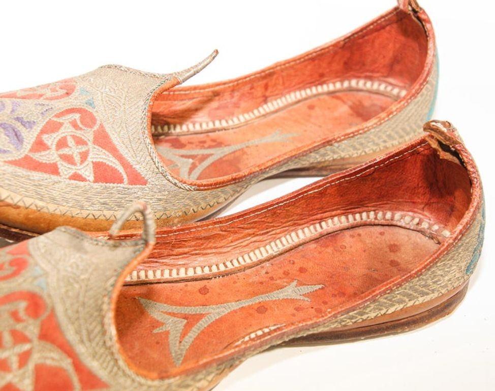 Antique Leather Mughal Shoes with Gold Embroidered