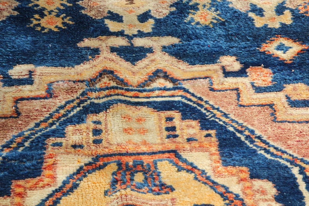 1960s Vintage Moroccan Tribal Rug by Berber Artisans, Indigo & Orange