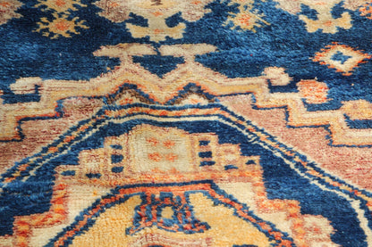 1960s Vintage Moroccan Tribal Rug by Berber Artisans, Indigo & Orange