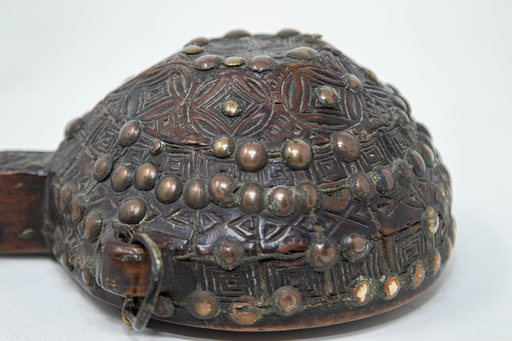 Antique African Moroccan Tribal Carved Wood Flask 19th C.