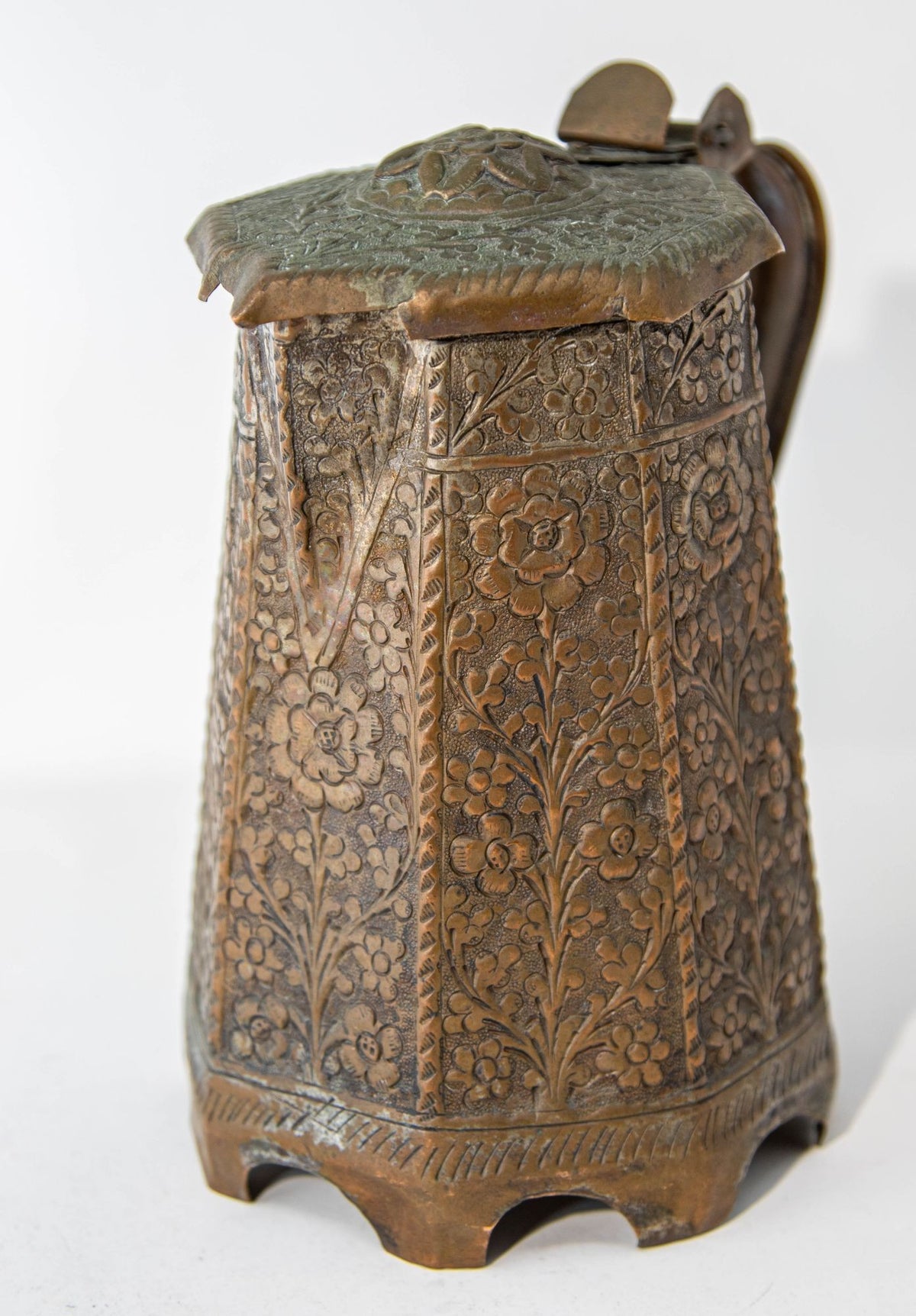 19th Century Antique Indo-Persian Copper Teapot with Floral Design