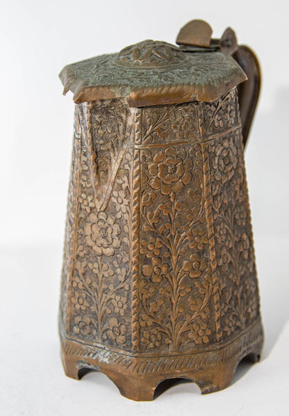 19th Century Antique Indo-Persian Copper Teapot with Floral Design