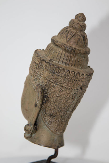 Cast Bronze Buddha Head Sculpture with Verdigris 19th C. — Thailand