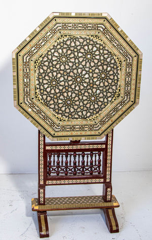Egyptian Octagonal Side Table Islamic Moorish Tilt-Top Inlaid Table 1950s